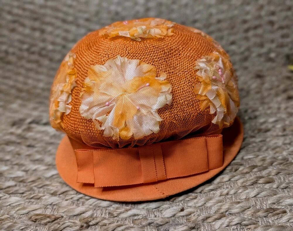 Vintage Women's Union Made Bucket Hat Orange Floral One Size Derby Spring Church